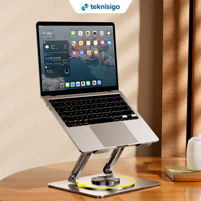 Laptop Stand Rotatable Putar Alumunium Putar + Usb Hub 5in1 Tablet Holder Untuk 10" - 17.3" Laptop T