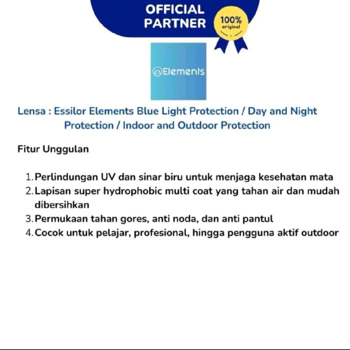Lensa Kacamata Minus/Silinder Essilor Elements Bluelight