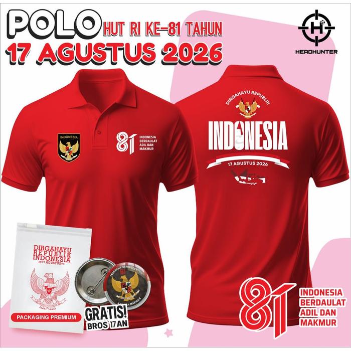 KAOS POLO 17 AGUSTUS 2026 HUT RI KE-81 BAJU PANITIA LENGAN PENDEK LOGO RESMI DIRGAHAYU KEMERDEKAAN I