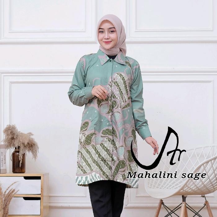 Baju batik wanita tunik lengan panjang terbaru Atasan batik wanita Kancing depan full Belah samping