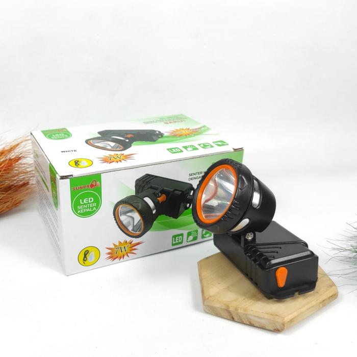 Senter Kepala Sunpro SL- 8828 Cahaya Putih / Senter 7W baterai 2200Mah / senter camping / Bonus LED 