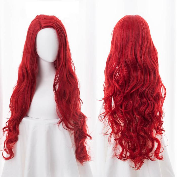 Morematch Movie Aquaman Mera Cosplay Wig 80cm Red Long Curly Wavy
