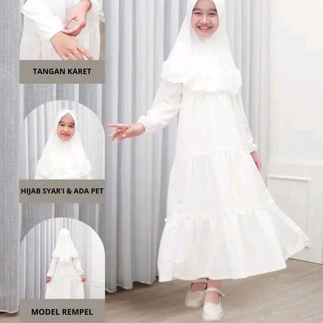 Ufairah Kids Baju Gamis Ufairah Kids Dress + HIJAB ANAK Remaja Muslim Syari Cantik Model Rempel Tang