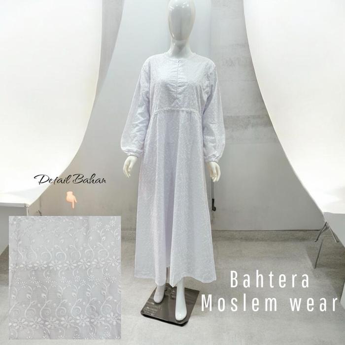 Bahtera Moslem Wear Gamis Wanita Katun Jepang Bordir Premium  Putih&Hitam Bahan adem menyerap kering