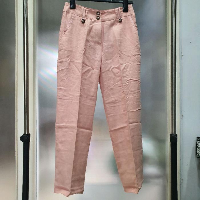AH celana linen panjang cewek warna pink muda sandro prelove second preloved bawahan casual wanita