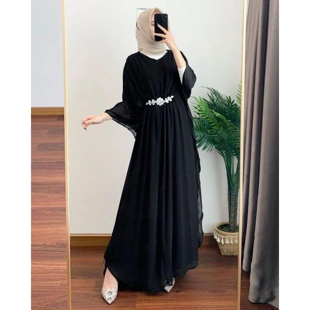 Kaftan Kondangan Mewah elegan Kaftan Lebaran Ceruty Babydoll Zipper Depan Busui Friendly Model Batwi