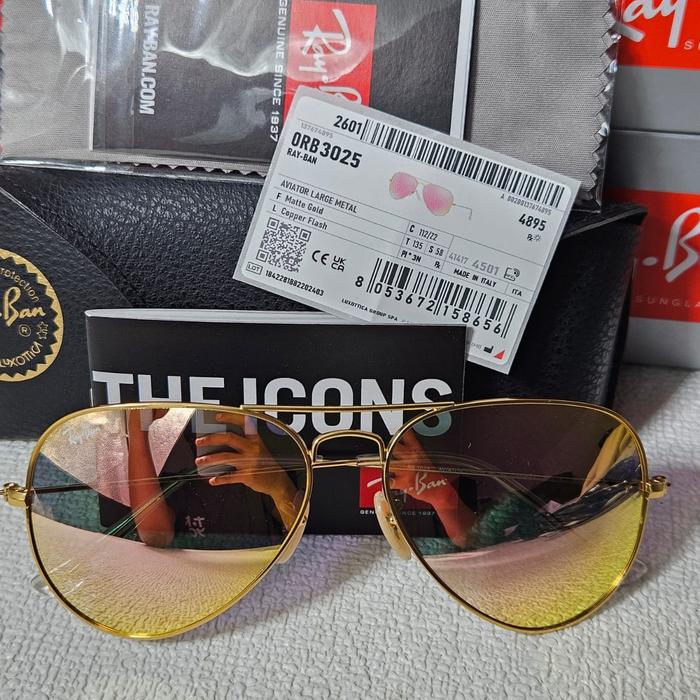 Kacamata Rayban Aviator RB3025 Gold Lens Mirror Pink Original