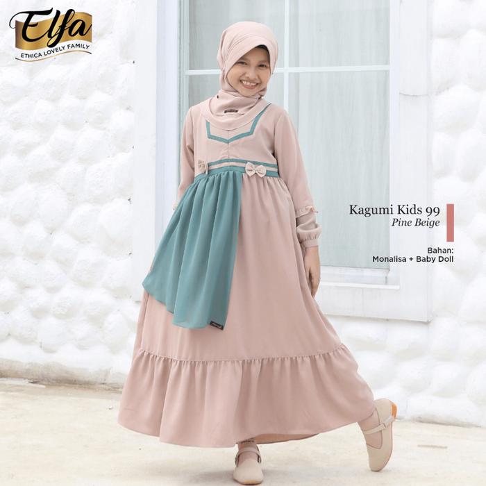BAJU GAMIS ANAK PAKAIAN DRESS BUSANA MUSLIM ANAK PEREMPUAN ETHICA KAGUMI KIDS 99 PINE BEIGE D40P