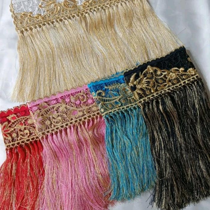Rumbai selendang songket+bordir motif ronce