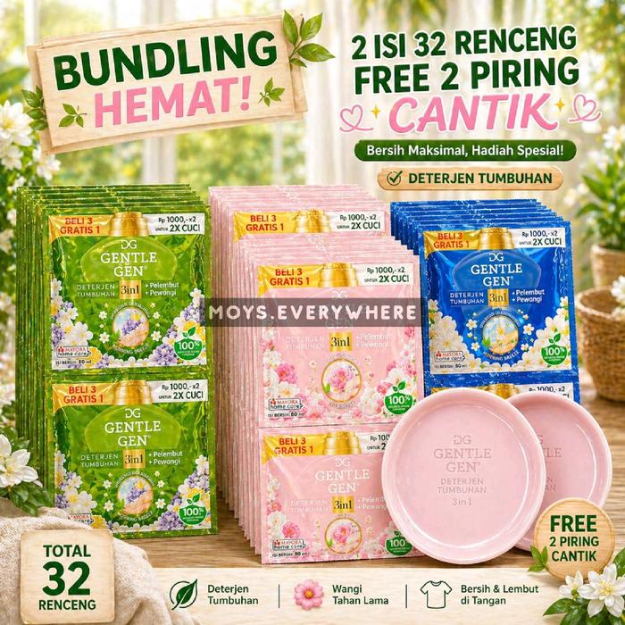 MURAH - 32 Sachet @40ml Gentle Gen Free 2 Piring Cantik Detergent Cair Liquid ngi Murah - 32 PINK