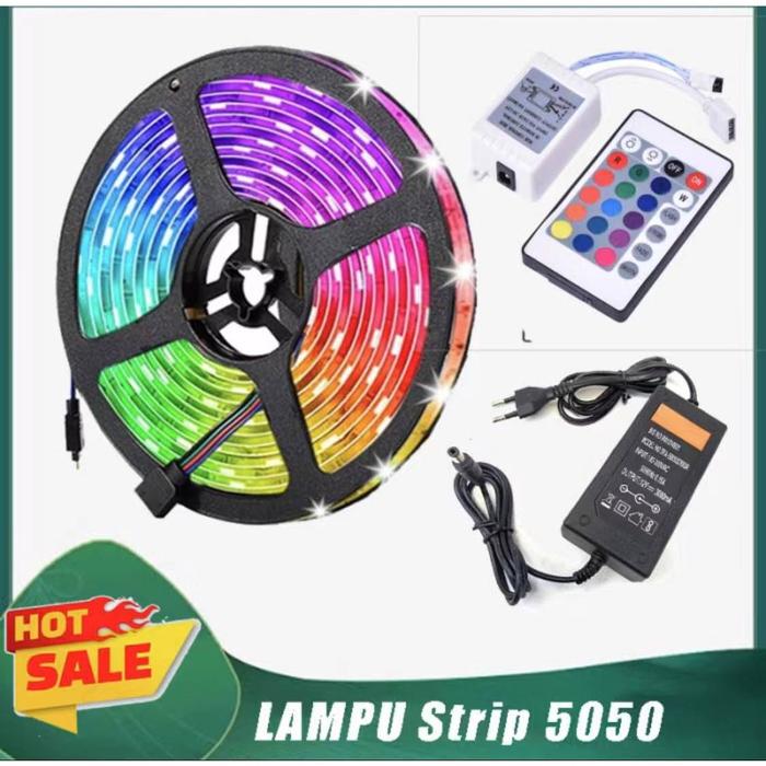 Lampu led strip RGB warna warni 5050 komplit rgb Adaptor remot set