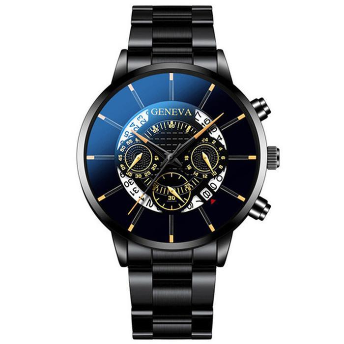 JAM TANGAN PRIA GENEVA STAINLESS STEEL WASAKI JAM087B5 BESI SILVER COWOK KEREN MURAH