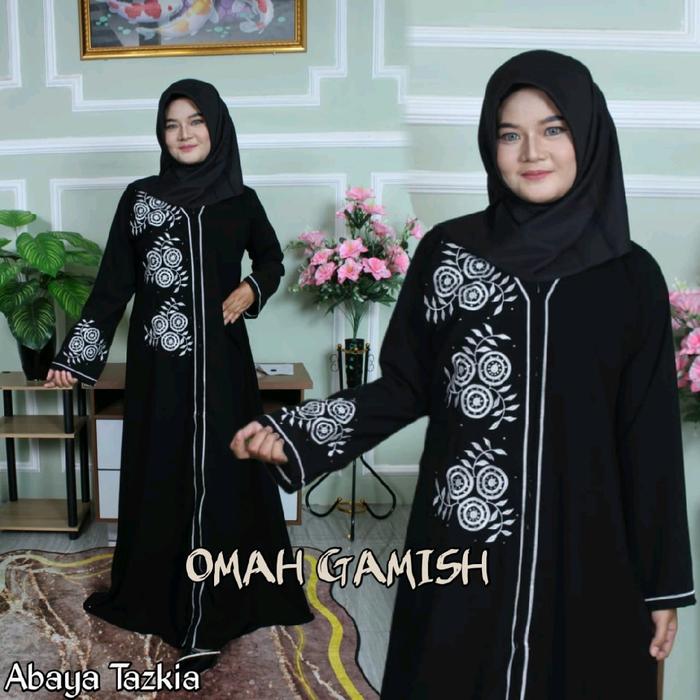 Abaya TAZKIA bordir 3 bunga SIMPLE Hitam by anugerah berkah abaya