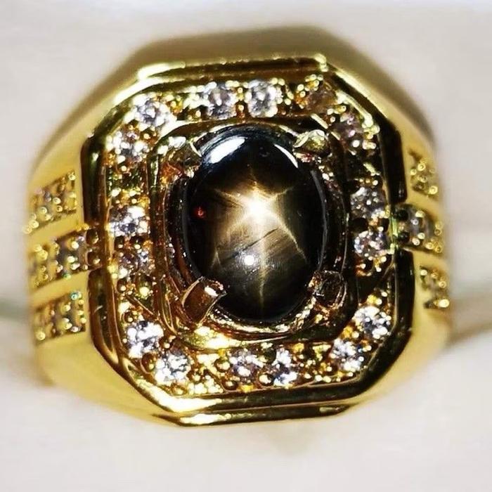 Cincin Permata Origin Thailand Black Safir Star Top Quality Rings  Size 6-10 Kualitas Terbaik Desain