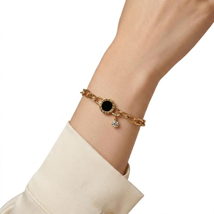 Gelang Rantai Titanium Black Roman Diamond - Gelang Wanita Korea Mewah Elegan : Gelang Titanium Gold