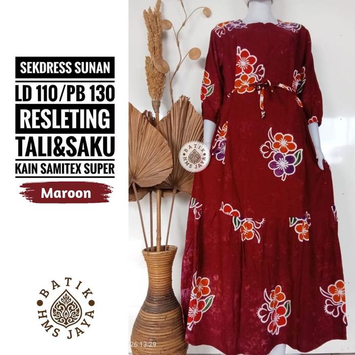Sekdress Sunan Standar Dress Panjang Gamis Batik Pekalongan Cap Adem Nyaman Cantik Simpel Busui