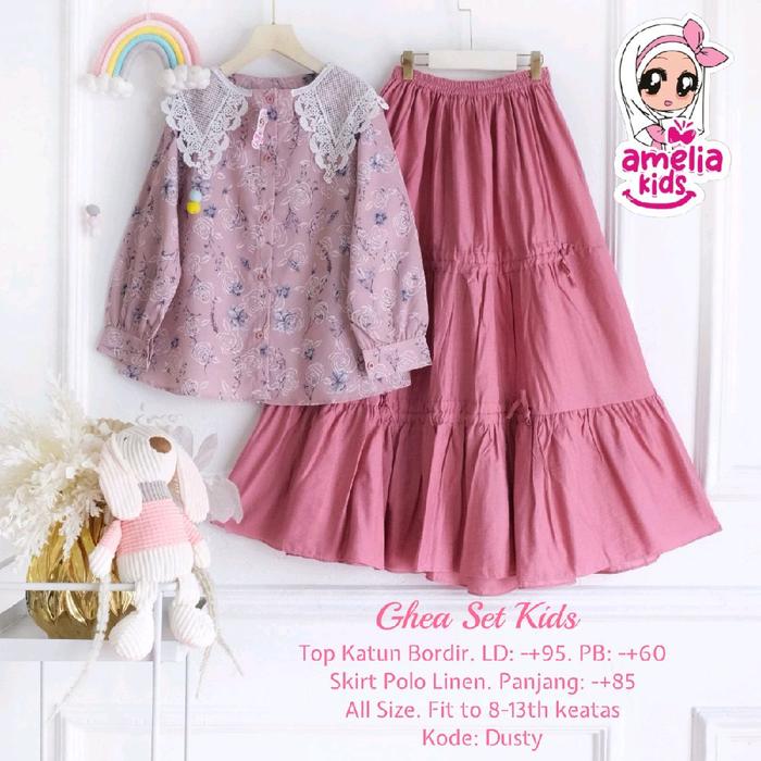 Amelia Kids Ghea Set Rok Teen Kids Remaja Setelan Anak Remaja Usia 8-13 Tahun Motif Bunga Keren Baha
