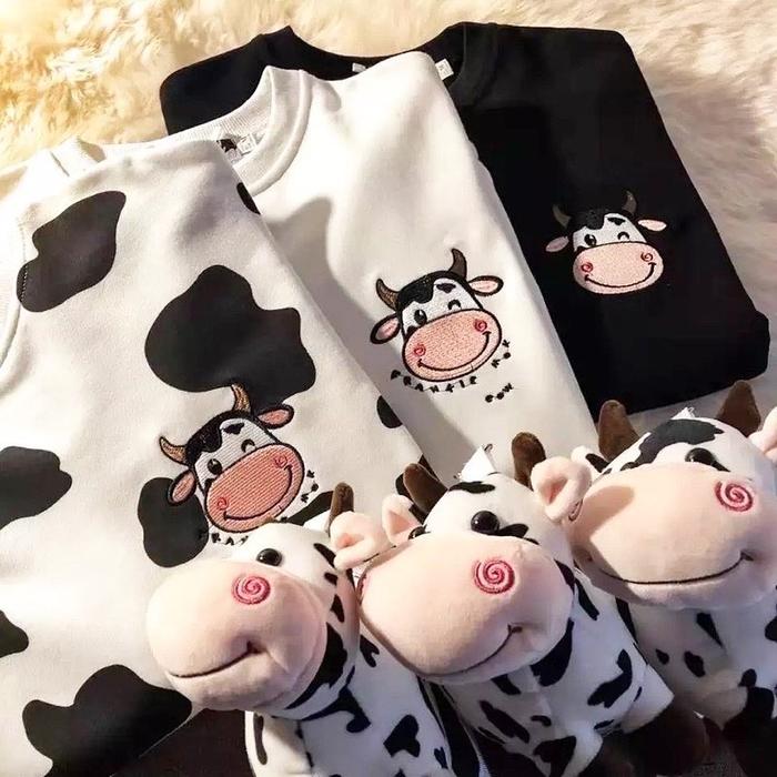 Sweater Wanita Motif Sapi Lucu - Bahan Babyterry Nyaman dan Lembut