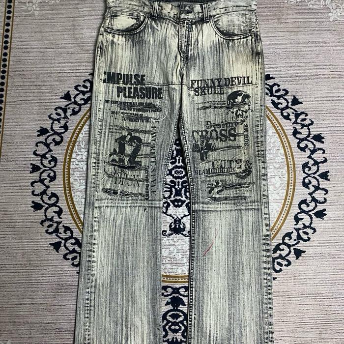 Vintage Japanese brand punk skull distressed wide leg jeans (Not tornado mart)