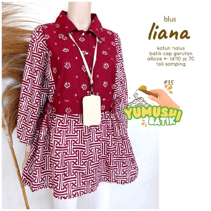 Blouse liana bahan katun halus batik cap garutan kancing aktif tali samping