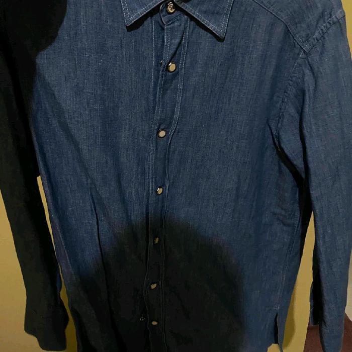 Kemeja lengan panjang bahan katun Stefano Ricci Biru
