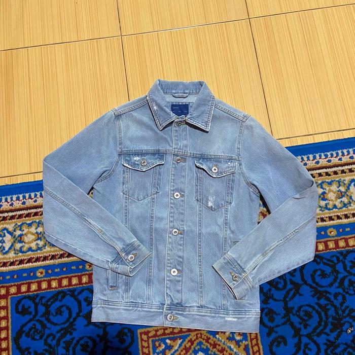 Jacket Ripped Jeans Zara Man Original Sky Blue - size S