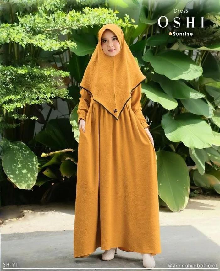 SheinaHijab Oshi Dress Gamis Wanita Lengan Panjang Terbaru Crinkle Lembut