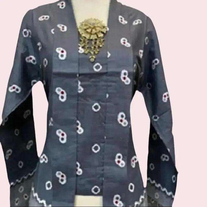 Atasan Kebaya Model Kutu Baru Modern Jumputan Bahan Kain Katun Batik Warna Hitam