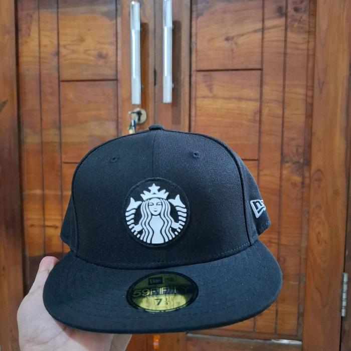 TOPI NEW ERA STARBUCKS ORIGINAL SIZE 7 1/4 Topi Hitam Dengan Logo Putih Original