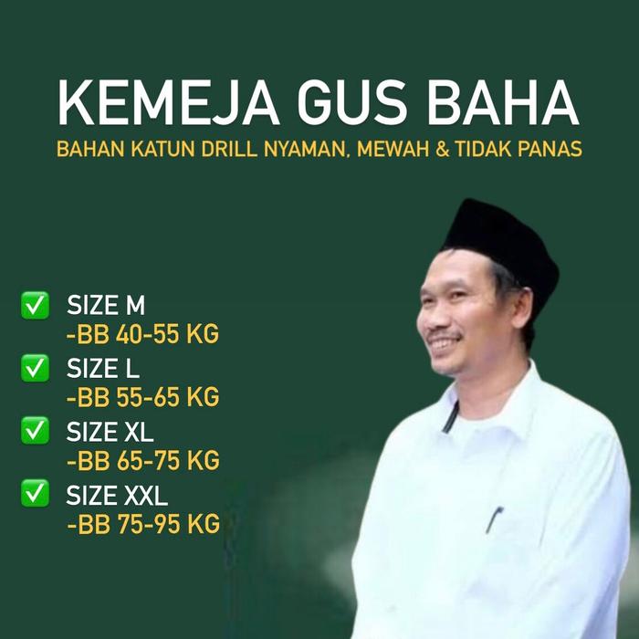 Kemeja gus baha baju santri kemeja polos baju putih santai casual style low profil santri pinter baj