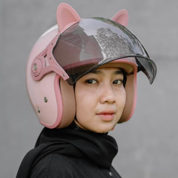 Helm Bogo Bipplast Pria Wanita SNI Premium V2 | Helm Motor Hijab Friendly Kuping Kucing Terbaru Nyam
