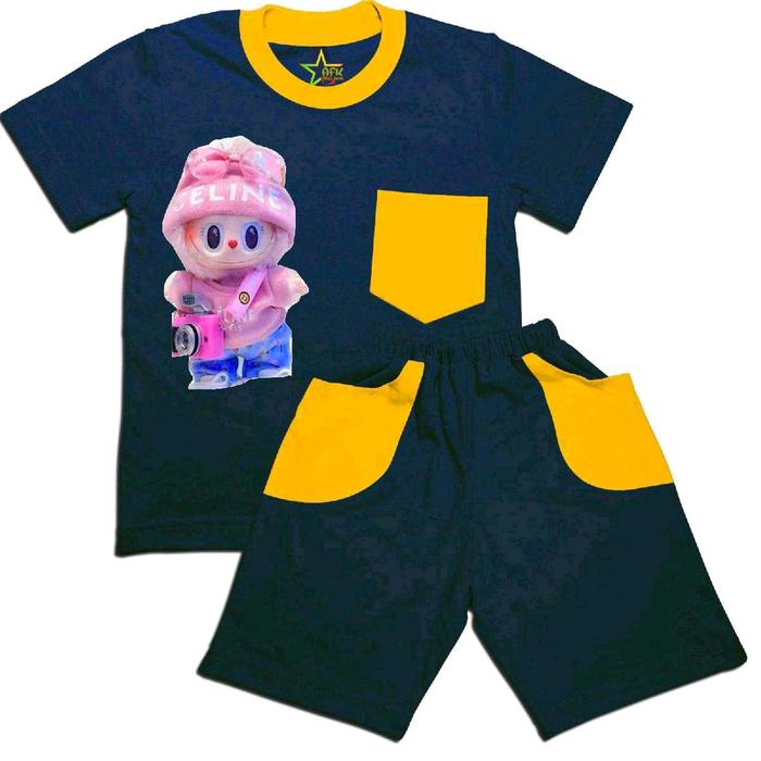 Stelan kaos anak Labubu celin karakter Lucu Fashion Set Celana