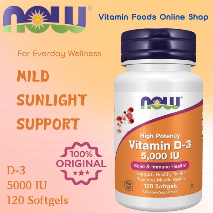NOW High Potency Vitamin D-3 5000 IU Bone Immune Health Supports Healthy Teeth Promotes Muscle Healt