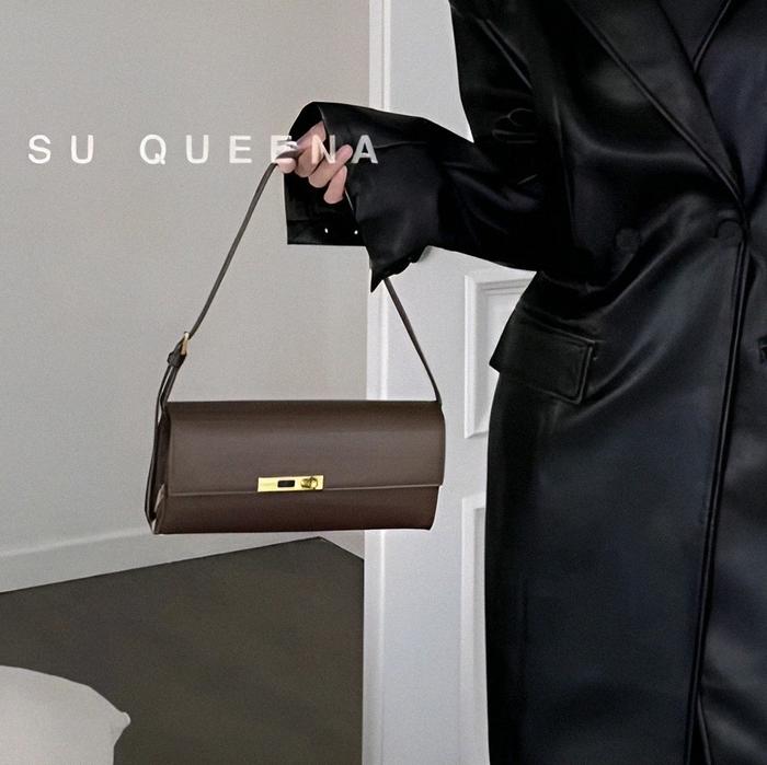 yen's garage Tas Shoulder Selempang Premium Fashion Wanita #RY-5021 Su Queena Kulit PU Polos Coklat 