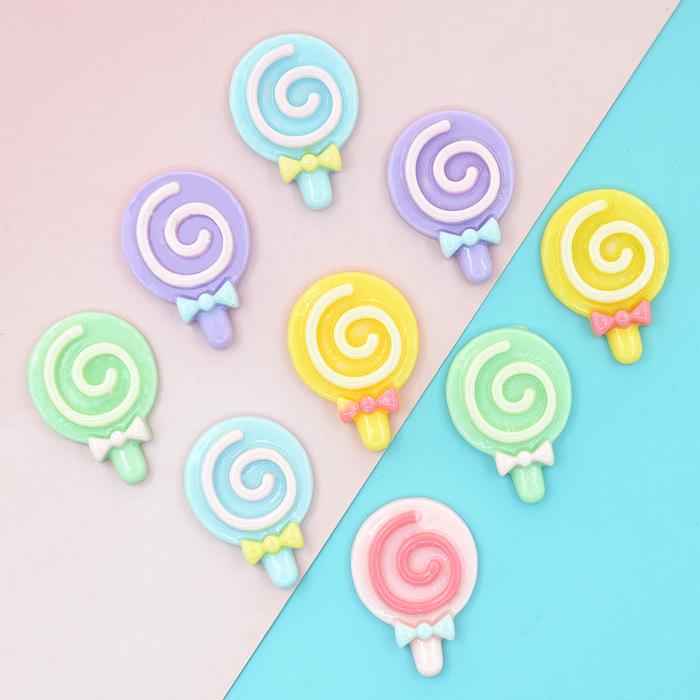 10 Buah Resin Indah Lollipop Flatback Cabochon Scrapbook Kawaii DIY