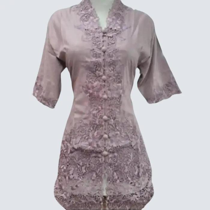 Atasan Kebaya Encim Bordir Polos Lengan Pendek Bahan Katun Premium Warna Ungu untuk Wanita Dress Hit