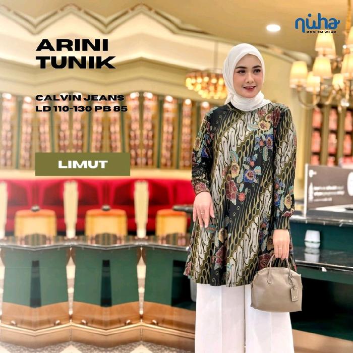 Arini Tunik Calvin Jeans LD 110-130 PB 85 Limut Baju Muslim Wanita Elegan