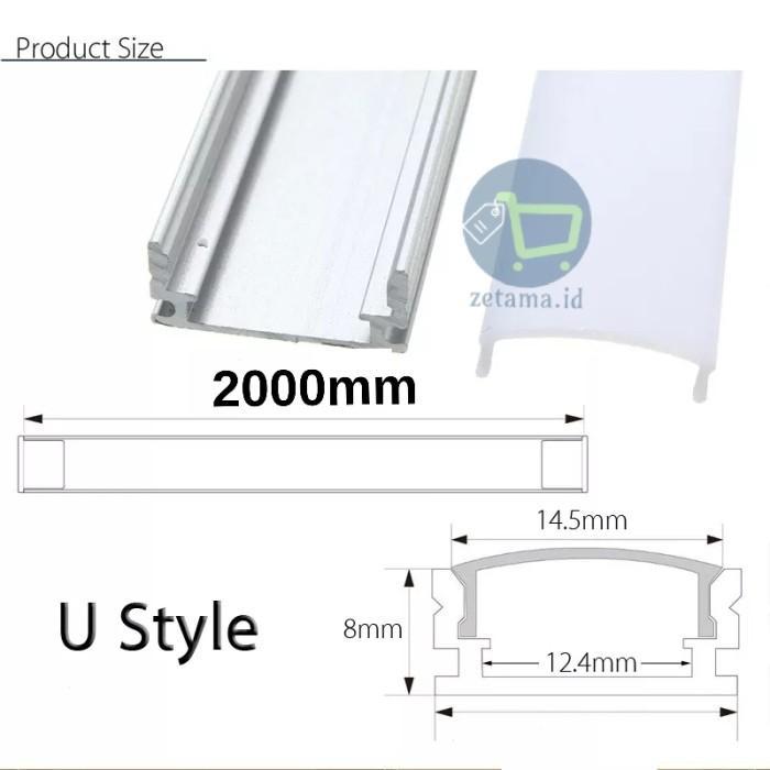 Cover LED Aluminium Holder Led Profile LED Strip Panjang 2 Meter - model U