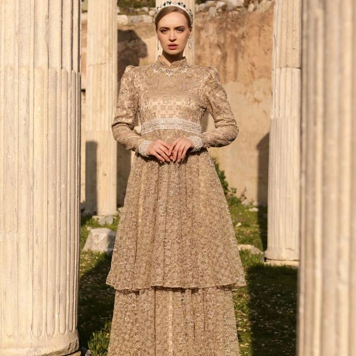 ivan gunawan prive - Gracia Dress wanita lengan panjang Gaun pesta lace Mewah Brokat