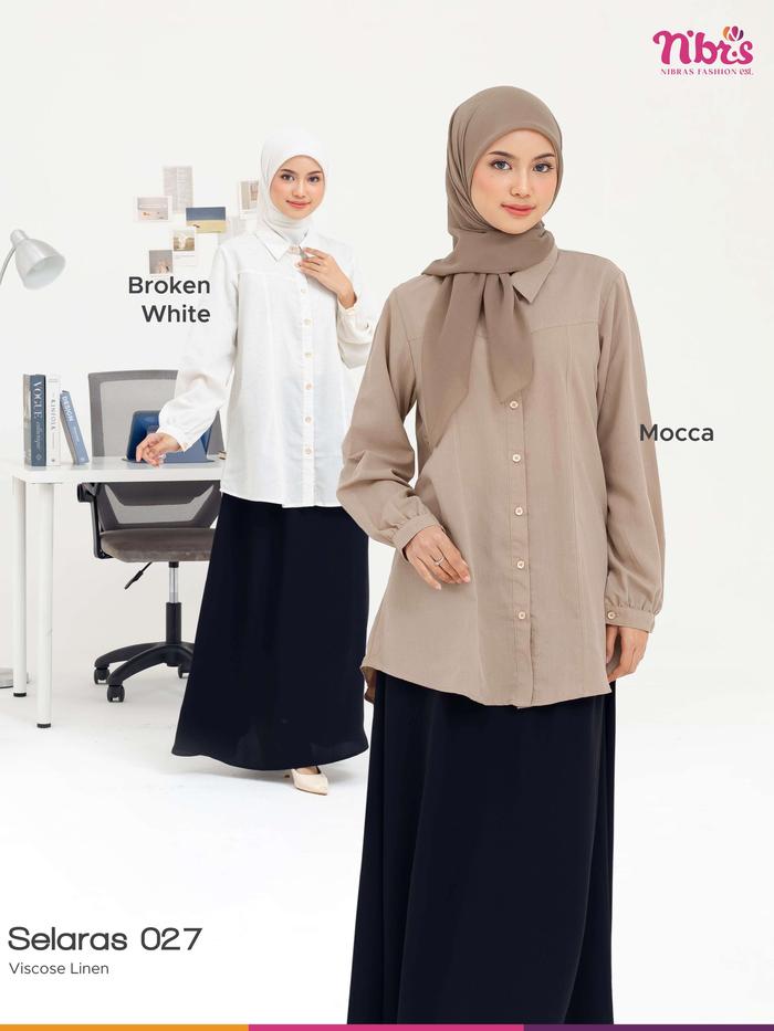 Nibras Selaras 027 Broken White Putih Tulang Mocca Coklat Muda Baju Atasan Muslimah Blouse Linen Ade