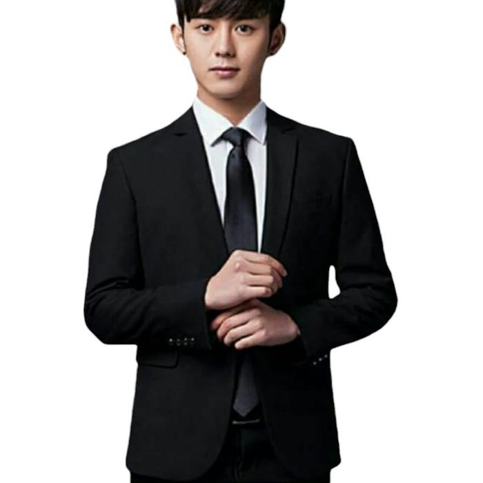 BAJU BLAZER FORMAL FASHION PRIA ORIGINAL MODEL COWOK WARNA HITAM BLACK UKURAN SIZE S M L XL JAS NIKA