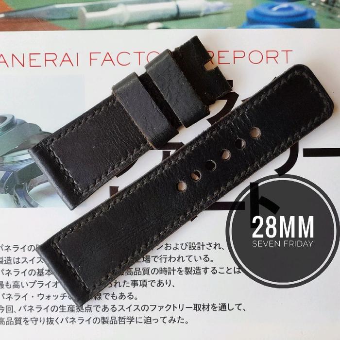 28mm / For Seven Friday Watch or Radiomir Panerai • Classic Black Genuine Leather Straps Handmade Ta