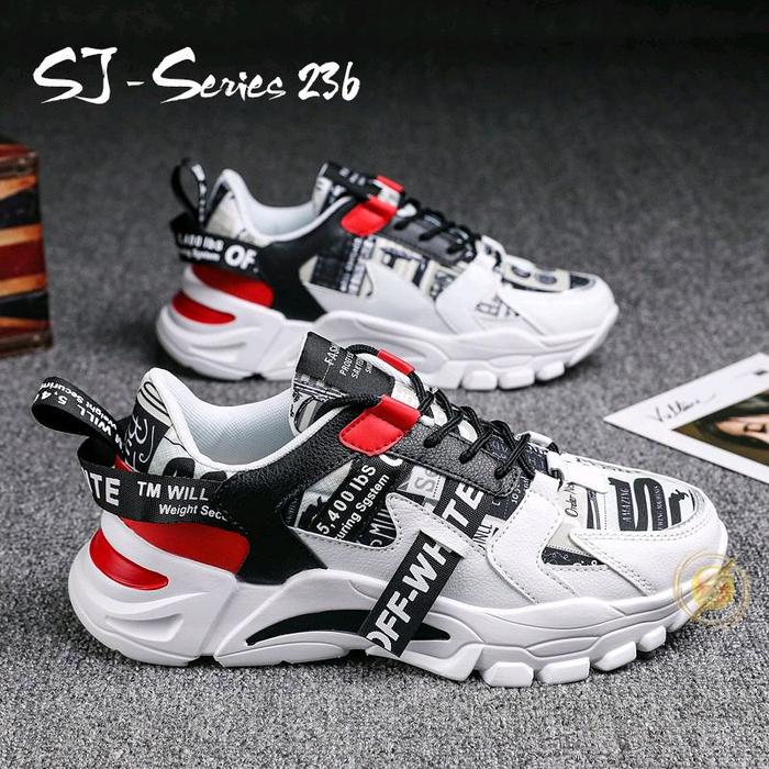 SJ-Series 236 Sepatu Sneakers Pria Wanita Desain Sporty dengan Detail Merah dan Hitam Trendy