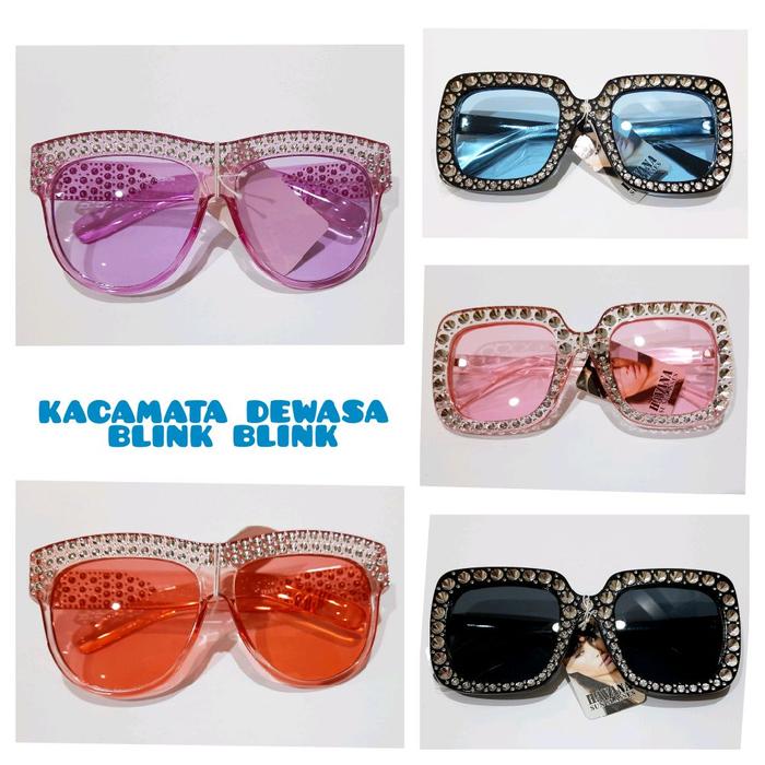 Kacamata fashion dewasa blink blink mewah berkilau pink hitam ungu merah biru bling bling besar jumb