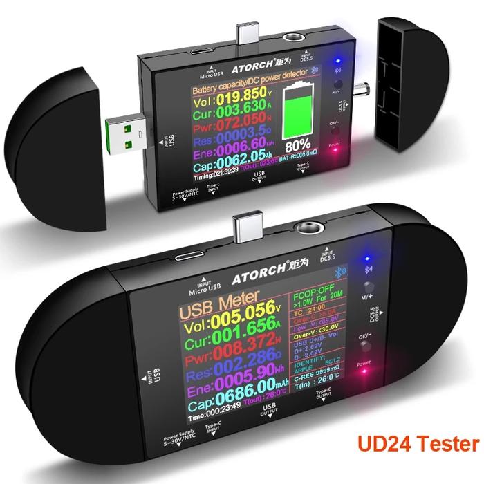 UD24 USB Tester Type-C 2.4"inch DC5.5 Digital Ammeter Voltmeter Power Bank Voltage Detector Volt PD 