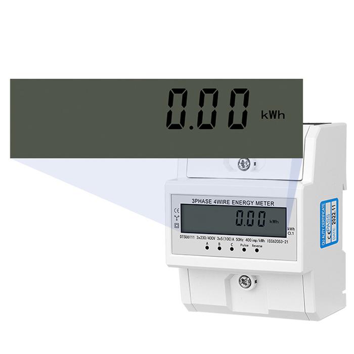 3 Phase 4 Wire Din Rail Energy Meter LCD Digital KWh Meter Power Consumption Monitor 3x120/208V 3x22