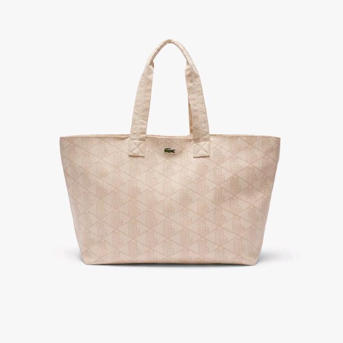 Lacoste Women's XXL Summer Pack Jacquard Motif Tote Bag Wanita - Beige