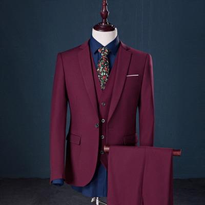Pengantin pria Pakaian Suits 4 Warna Merah Hitam Biru abu-abu 3pcs/set Men Jas