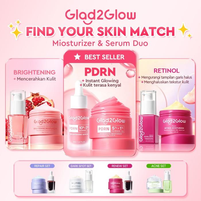 Glad2Glow 2pcs Skincare Paket- Moisturizer+Serum-Beauty Sets & Packages Mencerahkan warna kulit  Men