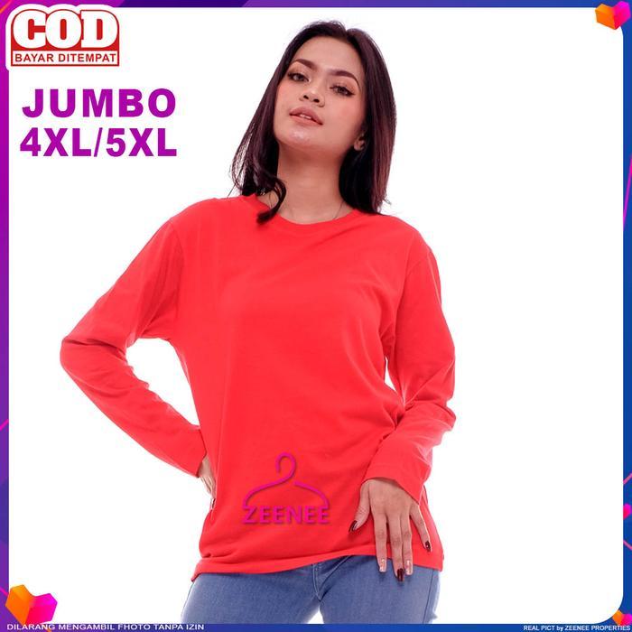 SH960 Kaos Polos Wanita Jumbo Panjang 4XL 5XL Katun Adem Merah Cabe DISKON